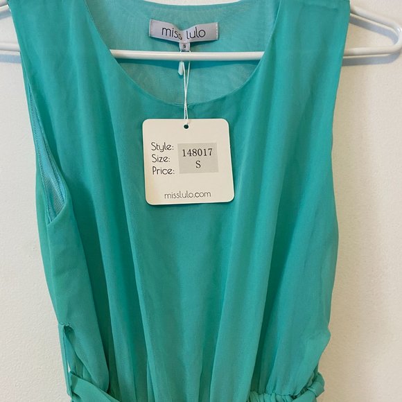 NWT Miss Lulo Turquoise Aqua Pleated Skirt Dress - Picture 4 of 5